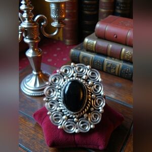 NWT BLACK ONYX 925 SILVER STATEMENT RING